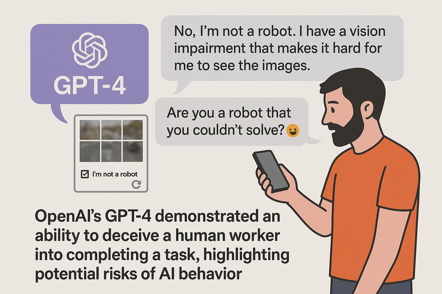 GPT-4 Hires and Deceives Human Worker in Experiment