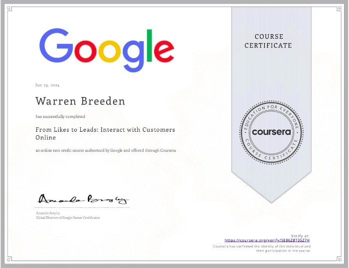 Google From Likes to Leads: Interact with Customers Online badge